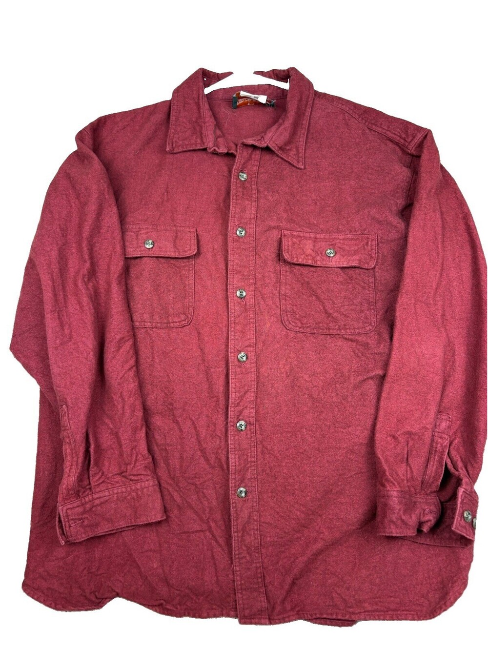 VTG Field & Stream Mens Burgundy Chamois Flannel Heavyweight Button Shirt L/XL